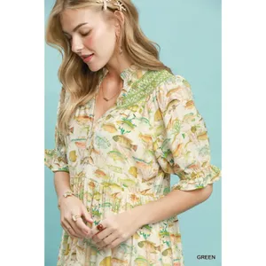Umgee Print Tiered Midi Dress - Green - Small thumbnail 5