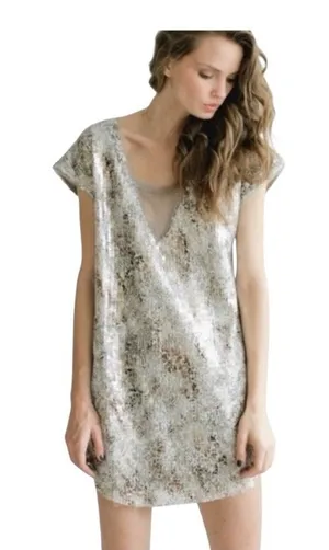 Free People Midnight Dreamer Metallic Sequin Tunic Silver Size XS Glam Wedding thumbnail 1