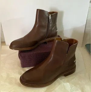 FRANCO SARTO (7) BROWN LEATHER ANKLE BOOT WITH SIDE ZIP PREOWNED thumbnail 1