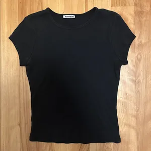 Reformation Black Cropped Ribbed Baby Tee Sz S thumbnail 3