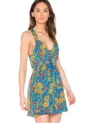 Free People Blue Washed Ashore Mini Dress Strappy Back Size S thumbnail 1