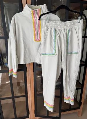 Something Navy Rainbow Applique set 1/4 zip crop pullover sweatpants embroidery thumbnail 1