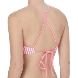 Coco Rave‎ Tropi Glow Pink Striped Flamingo Halter Bikini Top XS / S 30/32 C thumbnail 2