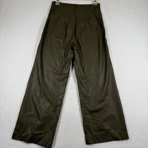 Maeve Anthropologie The Colette Faux Leather Wide Leg Pants‎ Olive Green Size 26 thumbnail 8