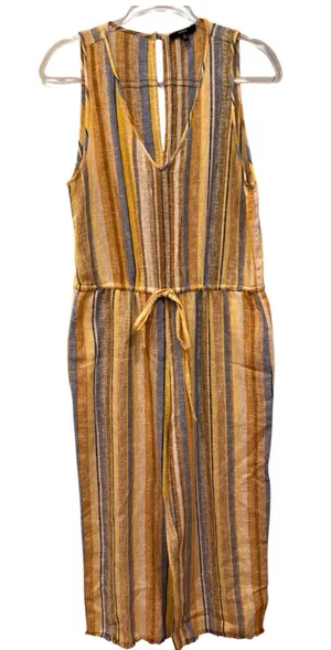 Anthropologie Drew Linen Blend Yellow Striped Jumpsuit Romper thumbnail 1