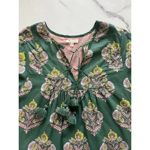 Pink Chicken Indira mini Dress Hunter Green Flower Sz Small boho peasant prairie thumbnail 10