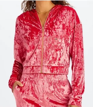 NEW Fabletics Crushed Velour Zip Up Hoodie Strawberry Red Women's Size S $85‎ thumbnail 1