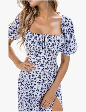 Corset Flower Midi Dress Purple thumbnail 1