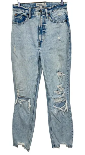 Abercrombie & Fitch Curve Love Ankle Straight Ultra High Rise Blue Jeans Sz 25 0 thumbnail 1