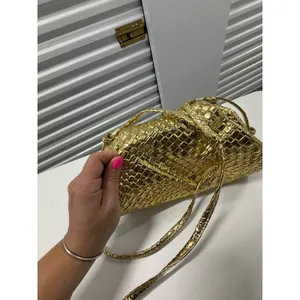 Suanni Metallic Gold Woven Intrecciato Clutch Crossbody Bag Evening Purse thumbnail 3