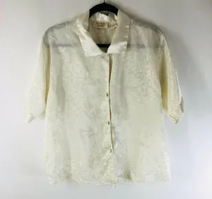 Victorias Secret Pajama Top Vintage Gold Label Satin Floral Button Front Ivory S thumbnail 1