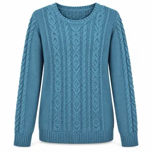 LL Bean Teal Double L Mixed Cable Cotton Crew Neck Pullover Sweater Size LARGE thumbnail 11