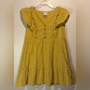Knox Rose Yellow Flutter Sleeve Tiered V-Neck Lined Baby Doll Mini Dress Size L thumbnail 2