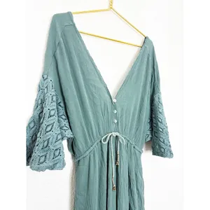 Free People Angela Jumpsuit Dried Pine Crochet Jumper Large Flowy Bohemian thumbnail 7