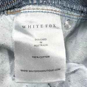 White Fox Small Blue Acid Wash Crossover Waist Straight Leg Jeans STAINED thumbnail 8