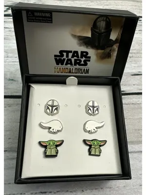 Disney Star Wars The Mandalorian Helmet, Grogu, Blurrg 3 Pair Earring Set NEW thumbnail 3