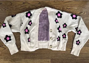 Floral Cropped Cardigan Sweater Black Size XS thumbnail 1
