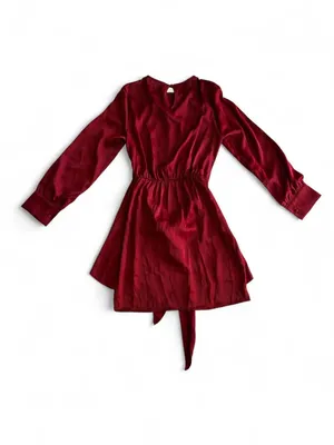 NWOT Red Satin Long Sleeve Tie Waist Mini Dress Size Small thumbnail 6