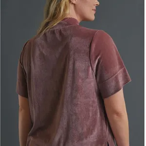 Anthropologie Krisha Mauve Velvet Mock Neck Short Sleeve Top Size Large thumbnail 3