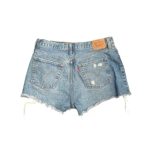 Levi's 501 Cut-Off Jean Shorts Medium Wash Distressed Denim High Rise Size 33 thumbnail 2