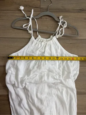 Old Navy White Cotton Sleeveless Tie Strap Crochet Trim Swing Maxi Dress M thumbnail 7