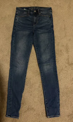 Stretchy high waisted, American Eagle light wash denim pants thumbnail 1