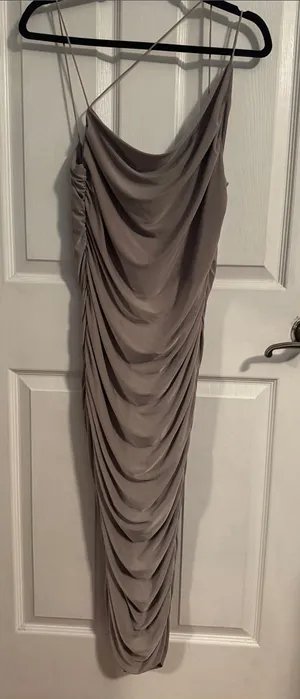 SheIn Midi Taupe Draped Slip Dress with Cowl Neck thumbnail 1