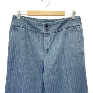 Ralph Lauren Jeans Co Pinstripe Denim Wide Leg Trouser Blue Cotton Size 10 VTG thumbnail 5