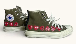 CDG Play Converse Chuck 70 Multi Heart Olive High Mens 7 Womens 9 Green Sneakers thumbnail 1