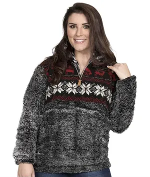 Simply Southern Sherpa Fleece Womens M Faux Fur Fair Isle Quarter Zip‎ Pullover thumbnail 1