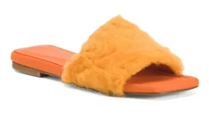 BEAUTIISOLES Faux Fur Sofie Slide Orange Shearling Leather 7.5 NIB thumbnail 1