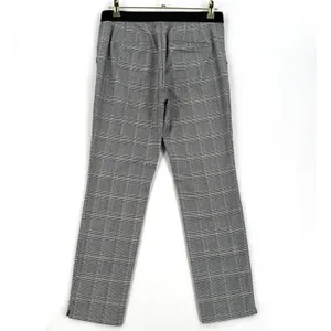 Zara Plaid Trousers Women L Gray Black Burgundy Straight Leg Elastic Waist Zara thumbnail 2