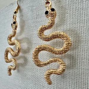 Gold Tone Snake Dangle Earrings with Black Eyes thumbnail 2