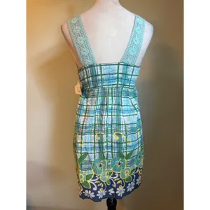 Angie Green Floral Crochet cottage boho y2k whimsi Cotton Dress Small‎ NWT blue thumbnail 3