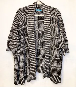 ALICE + OLIVIA Black White Wool Nera Rib Knit Boxy Cardi Sweater Size Large thumbnail 1