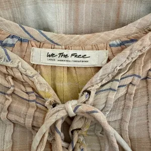 We The Free Plaid Lace Up Blouse Long Sleeve Gauzy Cotton Boho Flowy Blend Large thumbnail 4