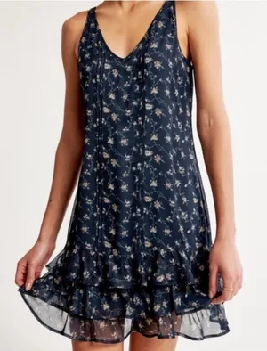 Abercrombie & Fitch floral drop-waist mini dress blue floral women’s M vintage thumbnail 1