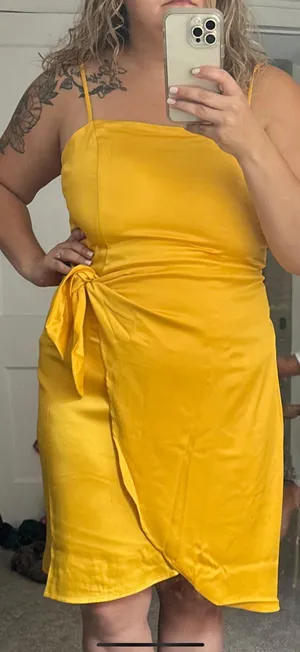 Yellow Satin Wrap Dress thumbnail 2