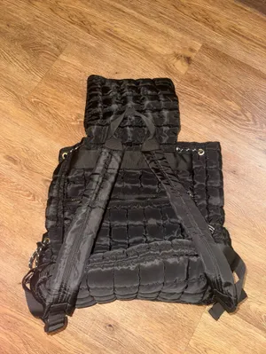 Quilted Black Nylon Women's Backpack Tote thumbnail 3