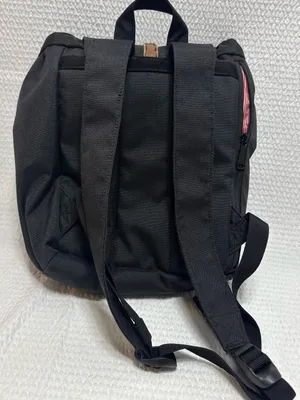 Herschel Black Canvas Backpack with Brown Leather Straps thumbnail 2