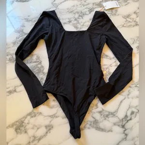 NWT Quince Second Skin Square Neck Long Sleeve Black Bodysuit Sz XS thumbnail 2