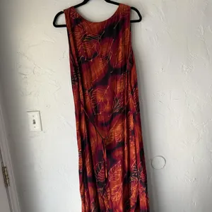 Jane Ashley Dress Vintage Large Red Orange Leaf Print Fall Sleeveless Maxi Boho‎ thumbnail 9