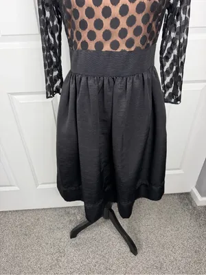Eliza J Size 8 Black Polka Dot Mesh Fit & Flare Cocktail Dress thumbnail 4