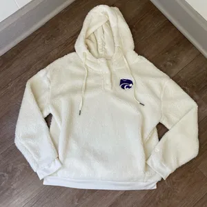 Colosseum K-State Cream Fuzzy 1/4 Button Up Hooded Pullover Top ~ Size M thumbnail 9
