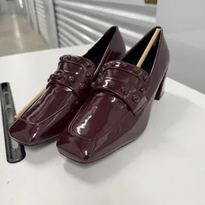 Aerosoles‎ Burgundy Patent Studded Block Heel Loafers Square Toe Pumps size 11 thumbnail 8