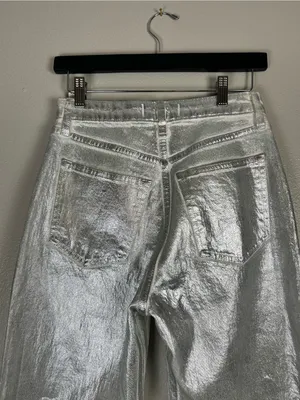 Abercrombie & Fitch Women's Metallic Silver Straight-Leg High-Rise Jeans Size 26 thumbnail 4