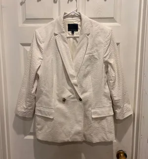 Banana Republic Womens White Seersucker Double‎ Breasted Blazer Jacket Size 14 thumbnail 1