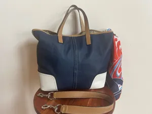 Coach Hadley Navy Tan Trim and White Accents added scarf for flair thumbnail 3