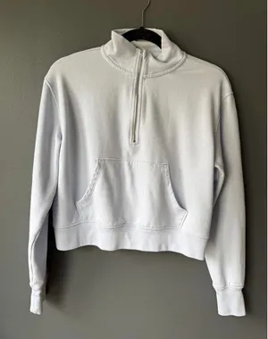 Aerie Light Blue Quarter-Zip Pullover Sweatshirt with Kangaroo Pocket thumbnail 1