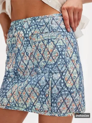 Free People Darla Quilted Mini Skirt Blue and Peach Floral Sz 4 Cottage Dainty thumbnail 2
